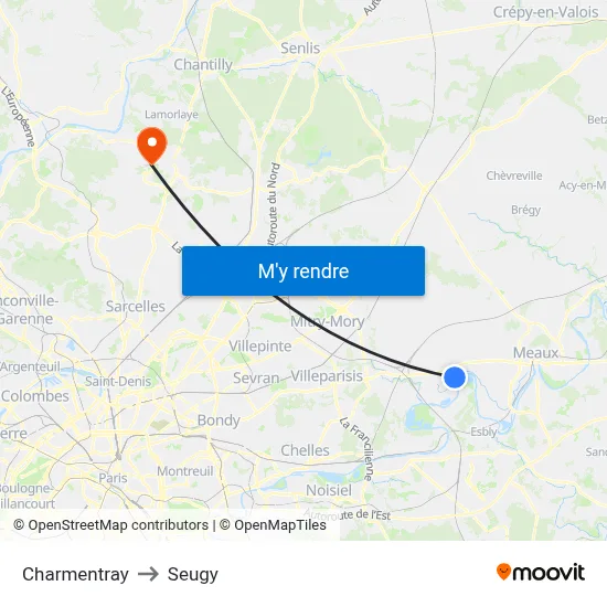 Charmentray to Seugy map