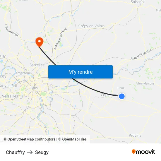 Chauffry to Seugy map