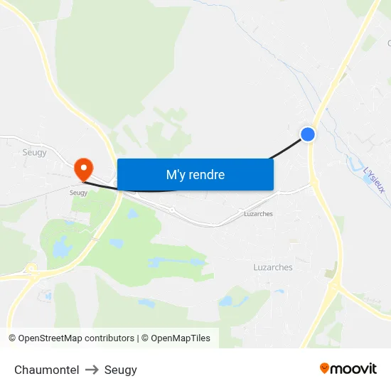 Chaumontel to Seugy map