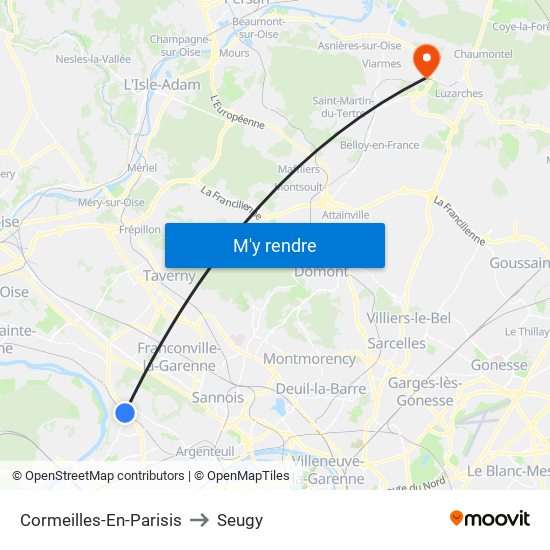 Cormeilles-En-Parisis to Seugy map