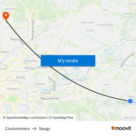 Coulommiers to Seugy map