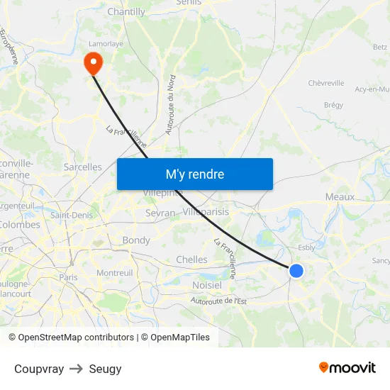 Coupvray to Seugy map