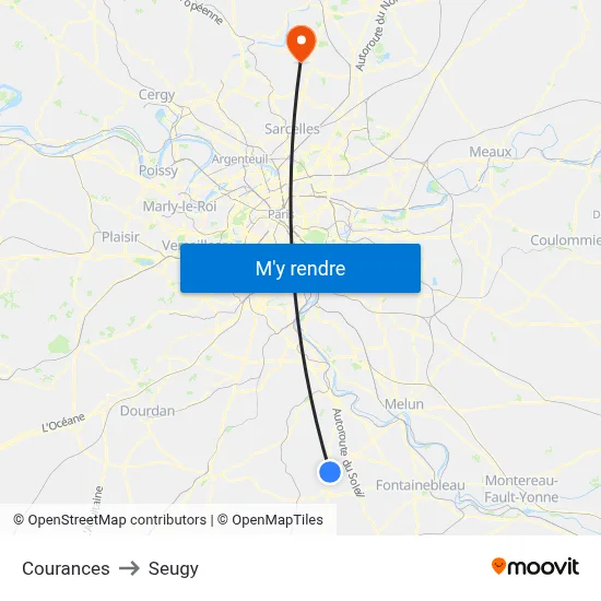 Courances to Seugy map