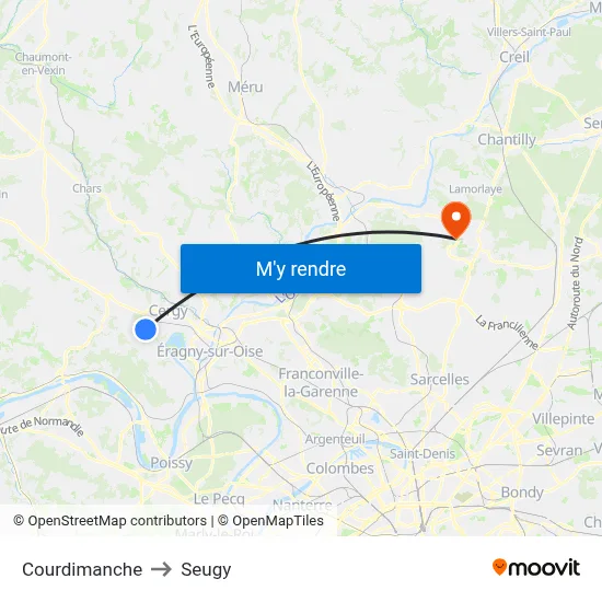 Courdimanche to Seugy map