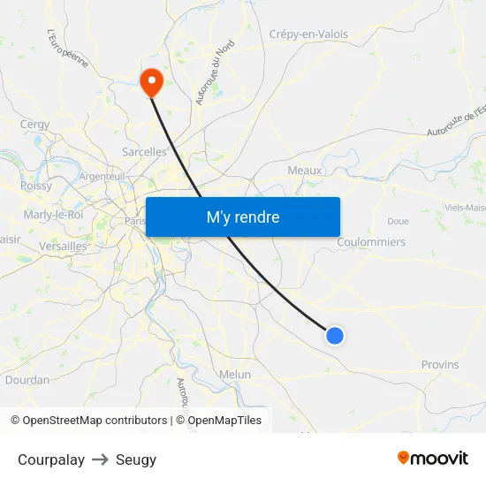 Courpalay to Seugy map
