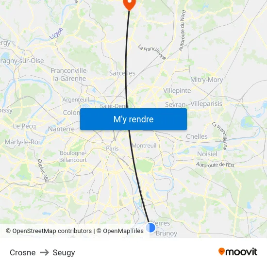 Crosne to Seugy map