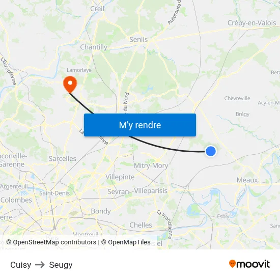 Cuisy to Seugy map