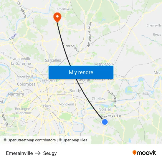 Emerainville to Seugy map
