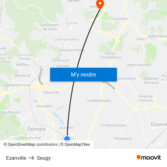 Ezanville to Seugy map