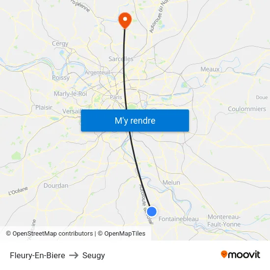 Fleury-En-Biere to Seugy map