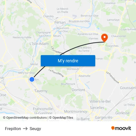 Frepillon to Seugy map