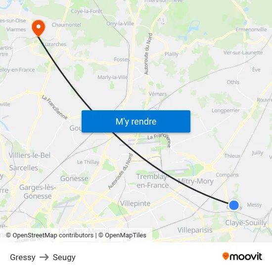 Gressy to Seugy map