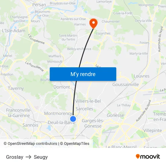 Groslay to Seugy map