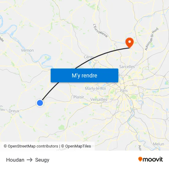 Houdan to Seugy map