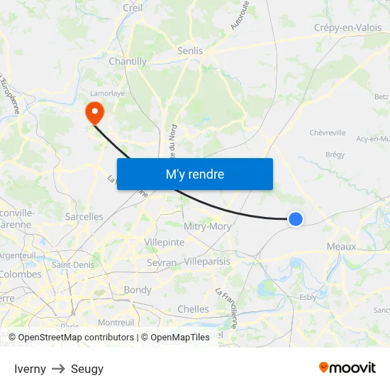 Iverny to Seugy map