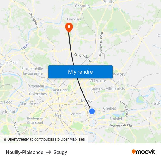 Neuilly-Plaisance to Seugy map