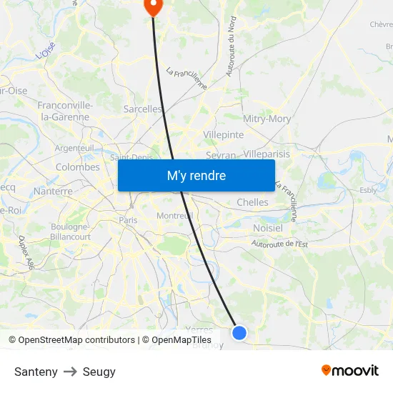 Santeny to Seugy map