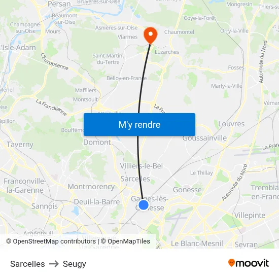 Sarcelles to Seugy map