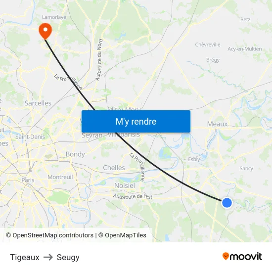 Tigeaux to Seugy map