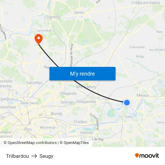 Trilbardou to Seugy map