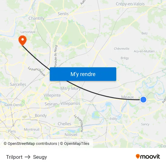 Trilport to Seugy map