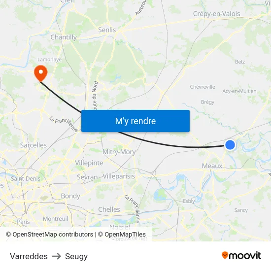 Varreddes to Seugy map