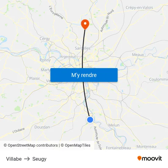 Villabe to Seugy map