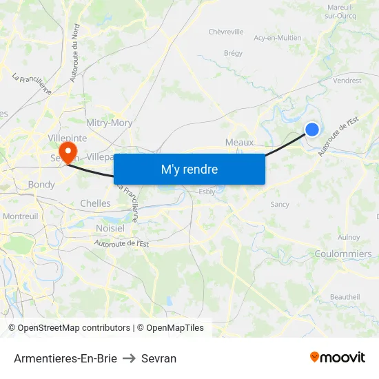 Armentieres-En-Brie to Sevran map