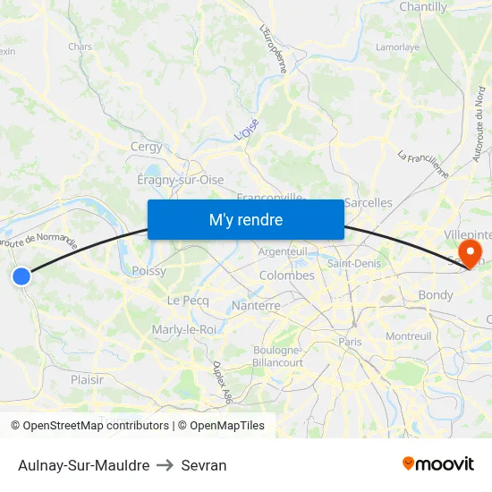 Aulnay-Sur-Mauldre to Sevran map