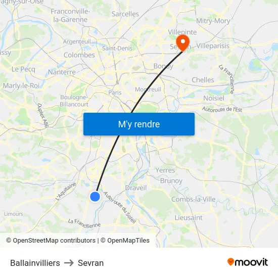 Ballainvilliers to Sevran map