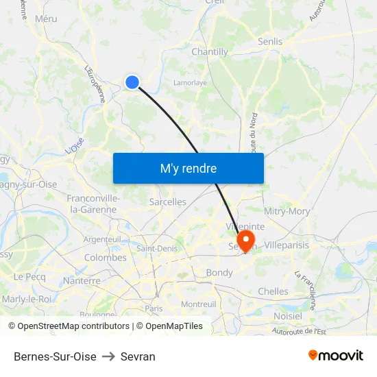 Bernes-Sur-Oise to Sevran map