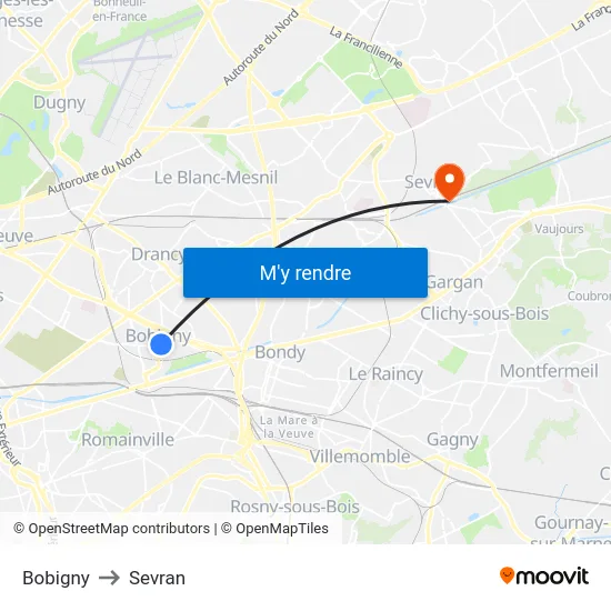 Bobigny to Sevran map