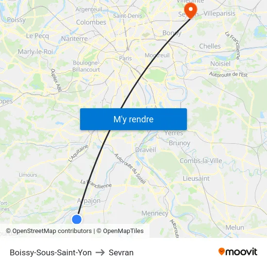 Boissy-Sous-Saint-Yon to Sevran map