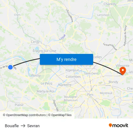 Bouafle to Sevran map
