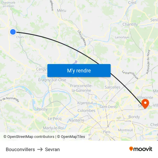 Bouconvillers to Sevran map
