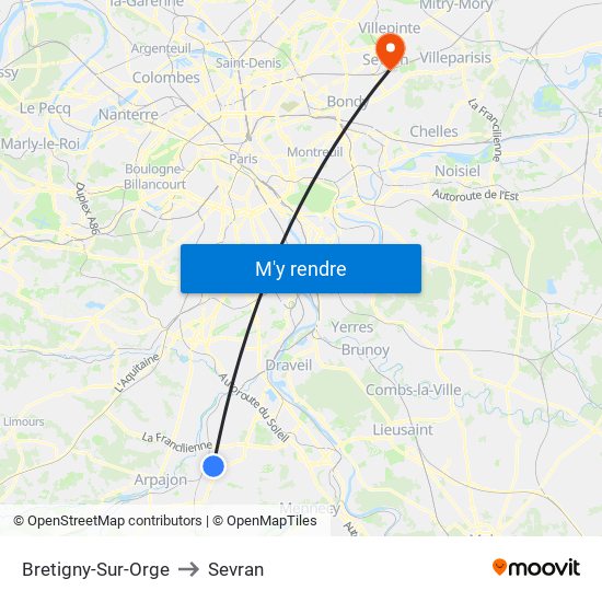 Bretigny-Sur-Orge to Sevran map