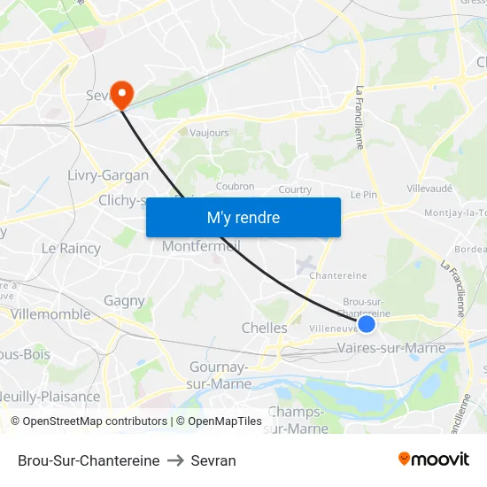 Brou-Sur-Chantereine to Sevran map