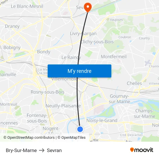 Bry-Sur-Marne to Sevran map