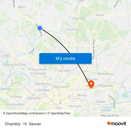 Chambly to Sevran map