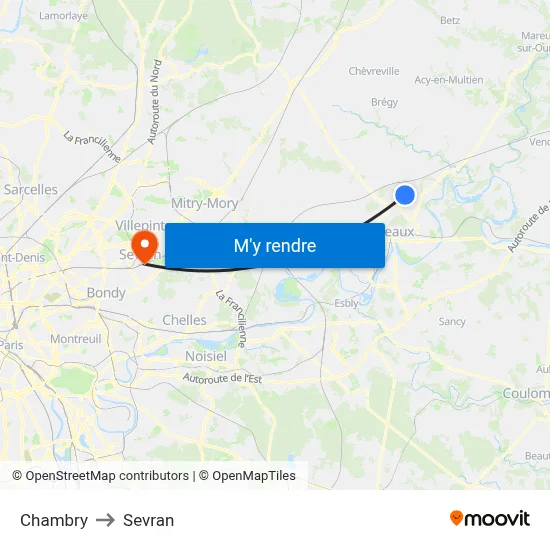 Chambry to Sevran map