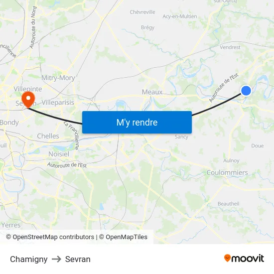 Chamigny to Sevran map