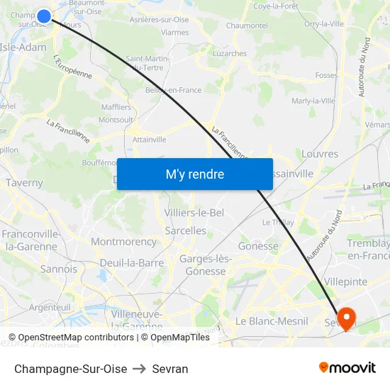 Champagne-Sur-Oise to Sevran map