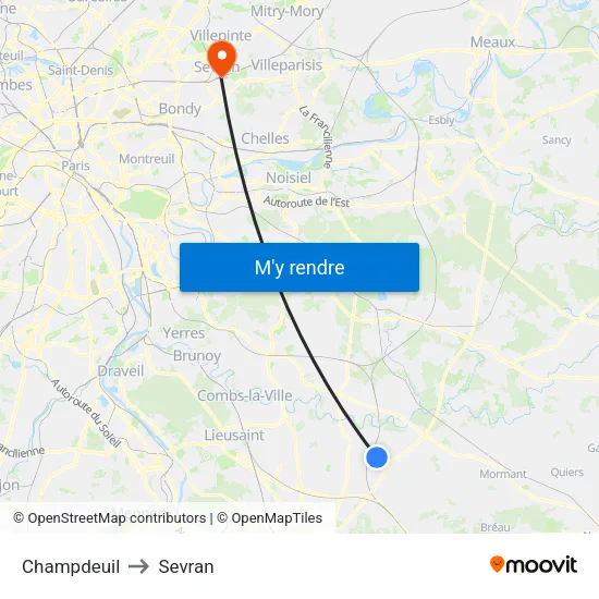 Champdeuil to Sevran map