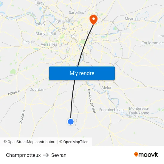 Champmotteux to Sevran map