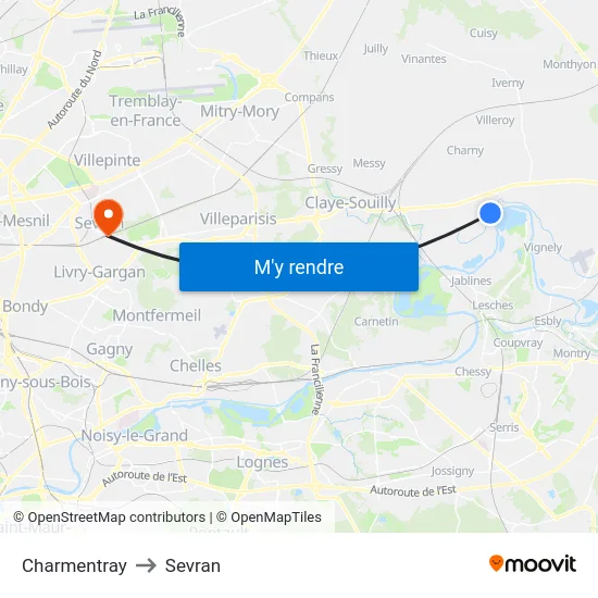 Charmentray to Sevran map