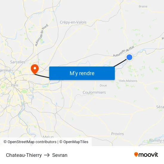 Chateau-Thierry to Sevran map