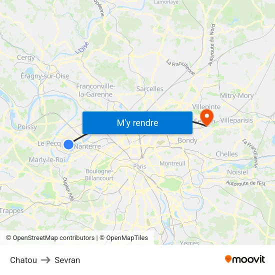 Chatou to Sevran map