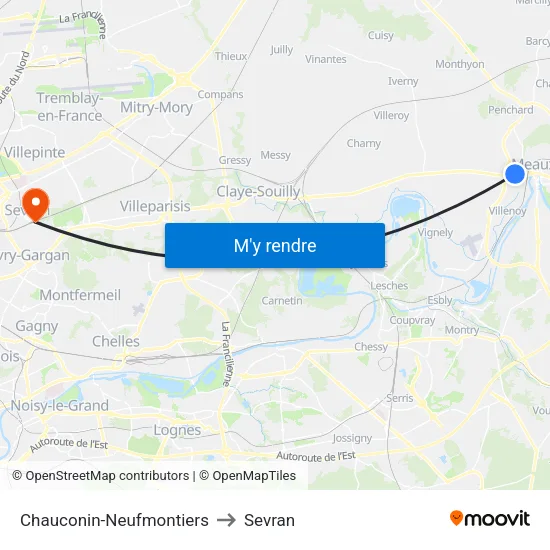 Chauconin-Neufmontiers to Sevran map