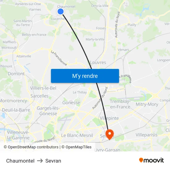 Chaumontel to Sevran map