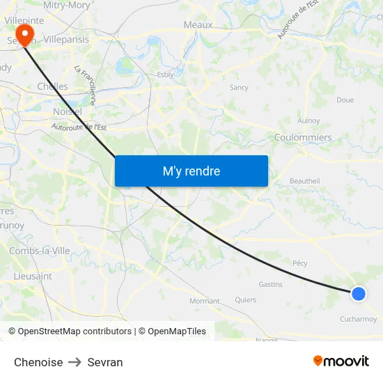Chenoise to Sevran map